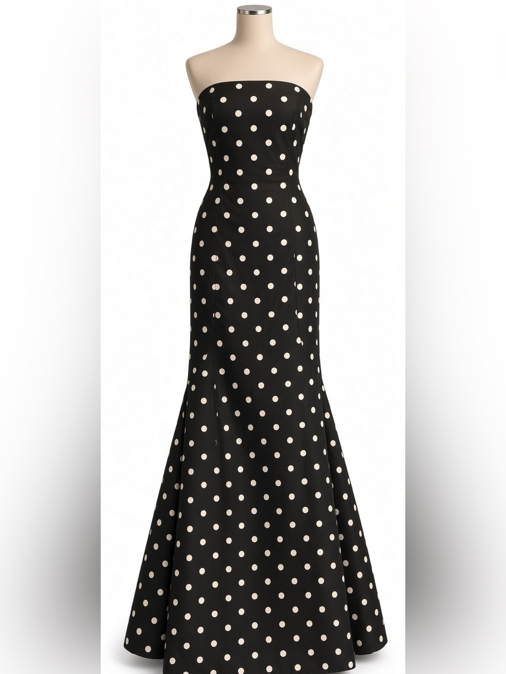 Vintage 80s Victor Costa Holt Renfrew Polka Dot Strapless Mermaid Gown